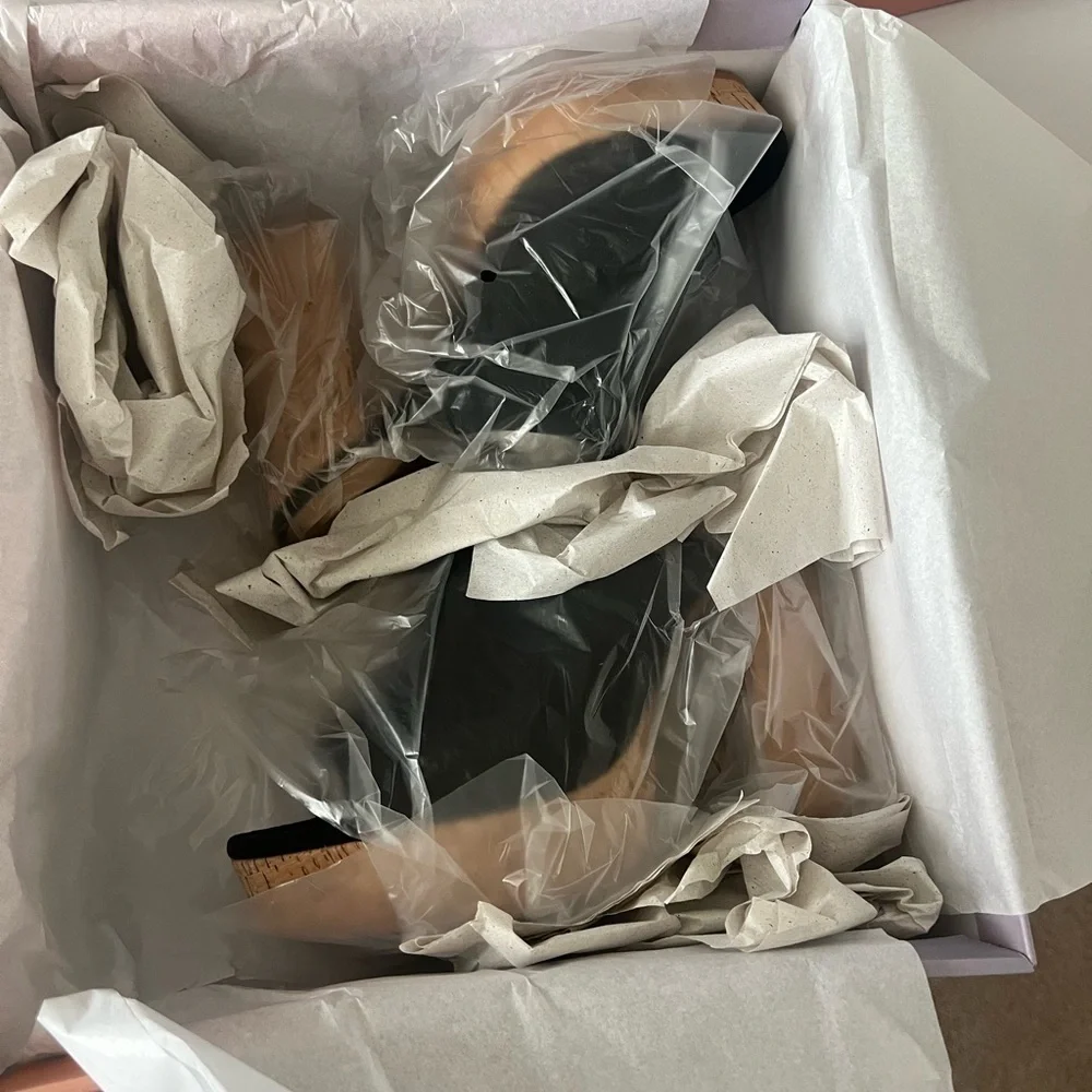 Black and Tan Platform Cork Heel Shoes
